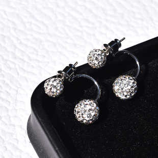 满天星耳钉女满钻银球水钻弯钩小圆球形耳环S925纯银闺蜜耳饰新款