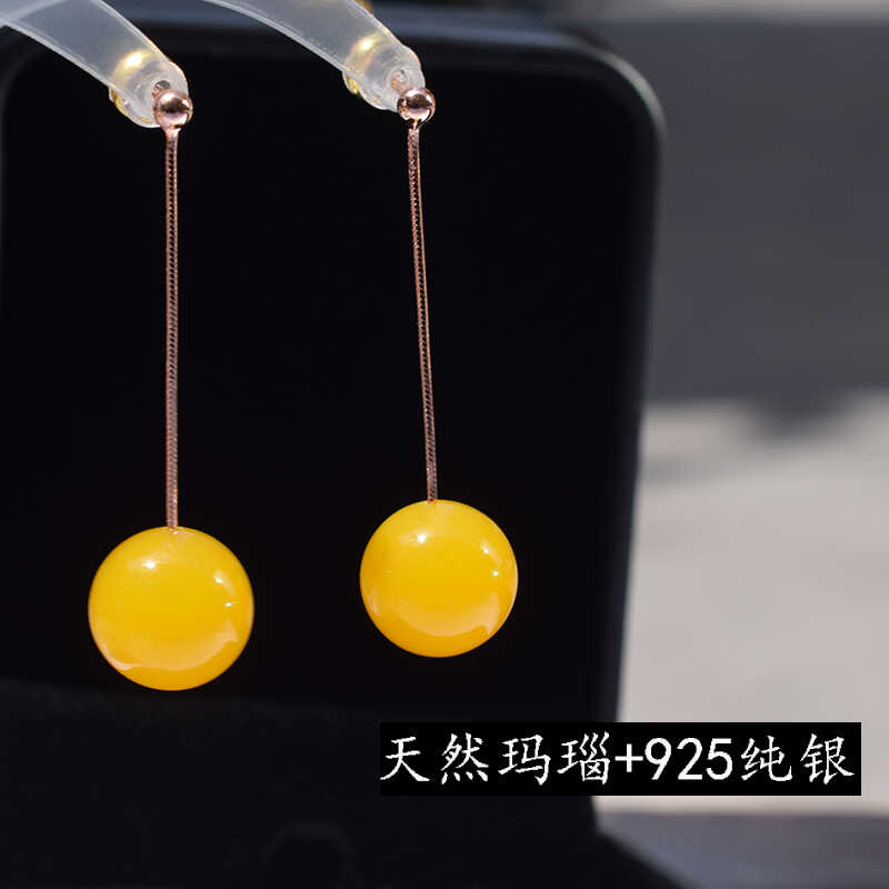 天然黄玛瑙耳坠高级感气质耳环纯银耳钉简约闺蜜礼物新中式耳饰