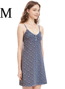 bm碎花吊带连衣裙夏季女花边纽扣细带小个子短款V领紫色小裙子新