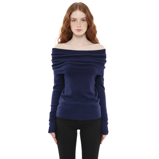 BM一字领针织衫 高级气质氛围感打底上衣 早秋设计感纯色露肩长袖