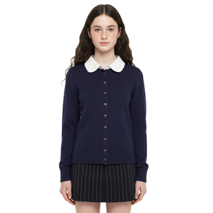 针织开衫 MIU系时髦书呆子娃娃领长袖 学院外套女 毛衣 BM假两件衬衫