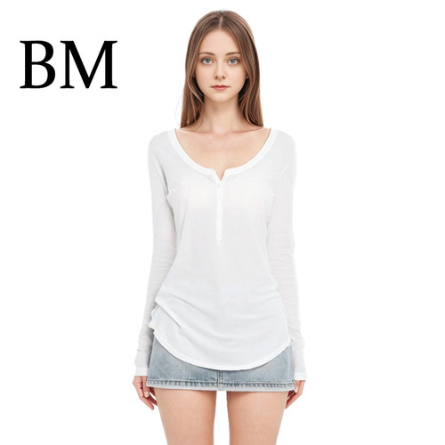 BM柔软亲肤白色长袖T恤