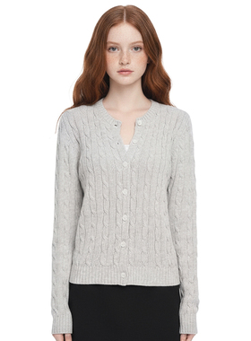 BM2025秋冬麻花针织衫 格雷系圆领灰色长袖纽扣百搭软糯毛衣开衫