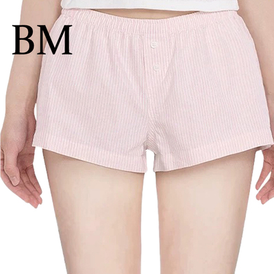 BM粉色系条纹纽扣夏季短裤
