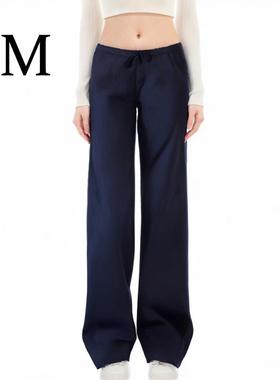 BM低腰长裤休闲甜酷风美式高街多口袋系带宽松显瘦百搭藏青色裤子