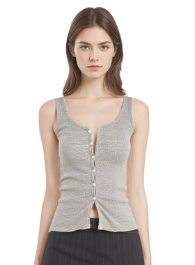 BM双肩带U领灰色小背心 美式辣妹螺纹显瘦内搭外穿吊带上衣女运动