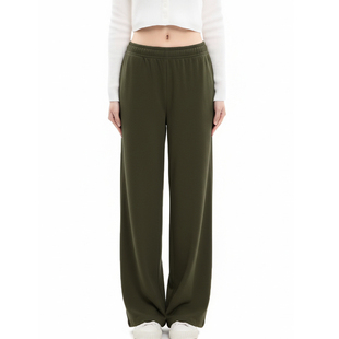 松弛感散步抽绳松紧阔腿舒服休闲绿色棉长裤 BM垂感运动卫裤 美式