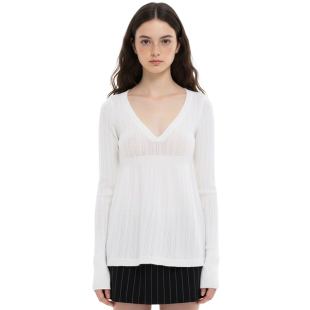 宽松针织衫 韩系温柔米白色V领柔软套头长袖 毛衣 BM赵露思许妍同款