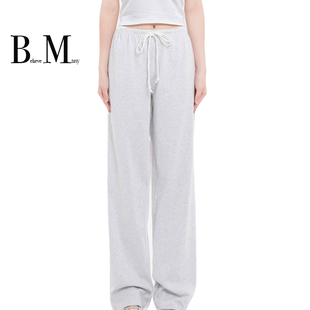 低腰阔腿长裤 抽绳系带宽松运动风直筒长裤 百搭款 BM灰色垂感卫裤
