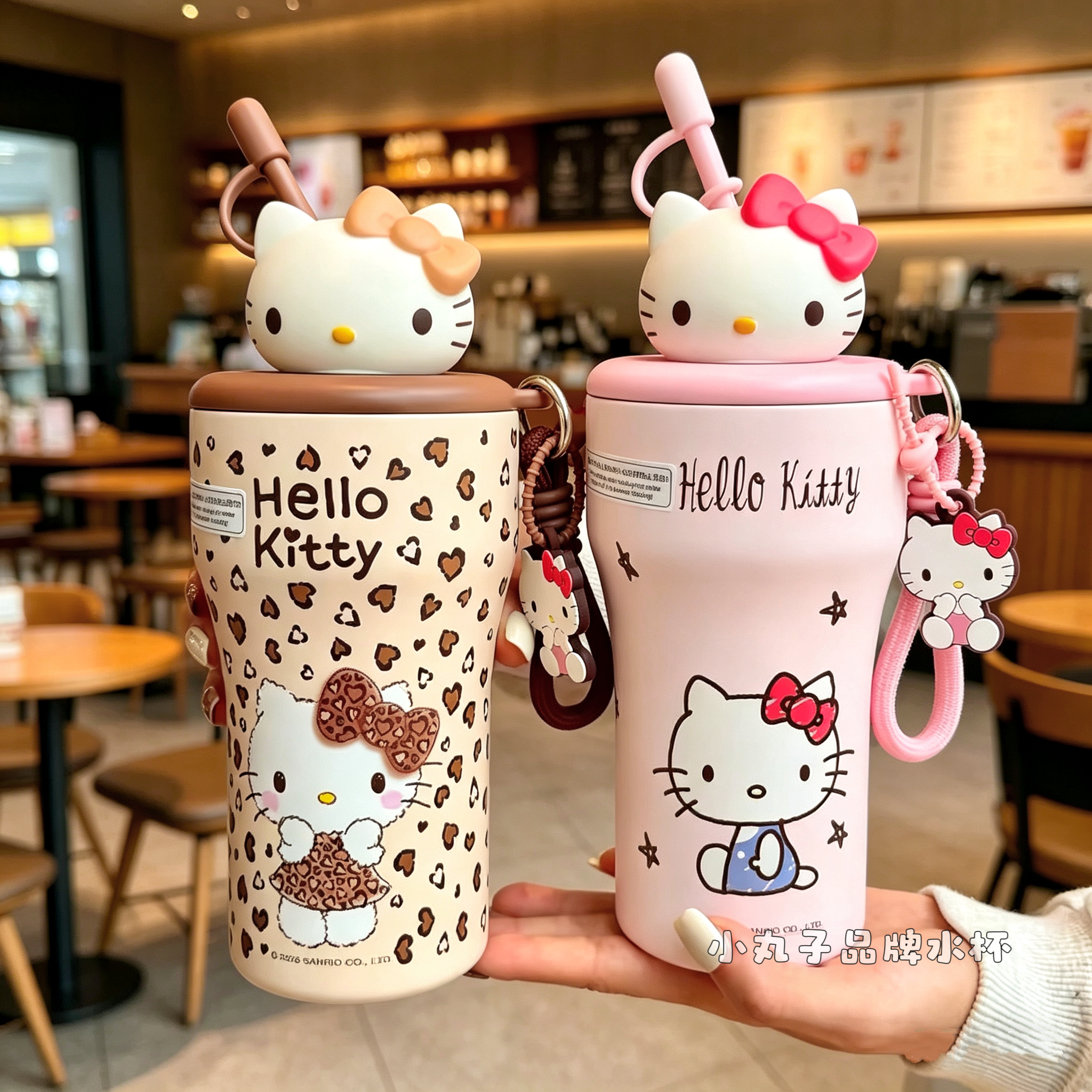 HelloKitty豹纹保温杯女生高颜值2026新款大容量水杯子送闺蜜礼物