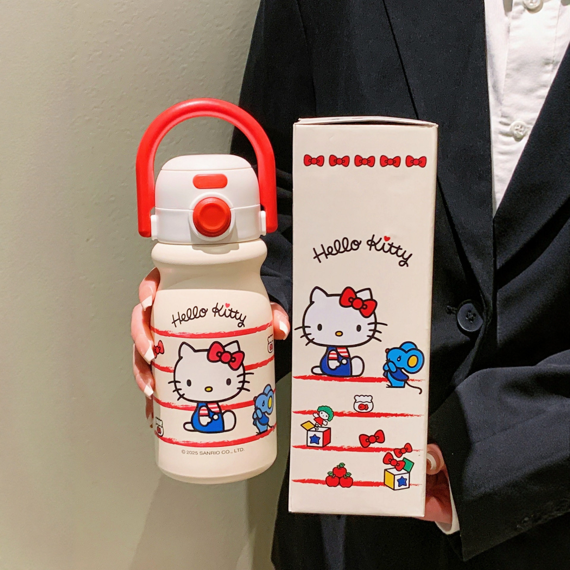 Hellokitty保温杯女生316不锈钢可爱学生上学吸管杯双饮水壶礼物