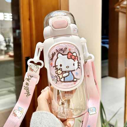 hellokitty儿童水杯吸管女生夏季直饮杯学生上学专用塑料杯子防摔