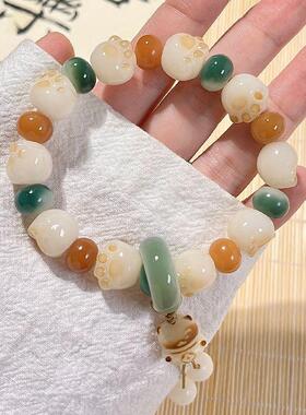 白玉菩提根手串可爱猫爪设计款学