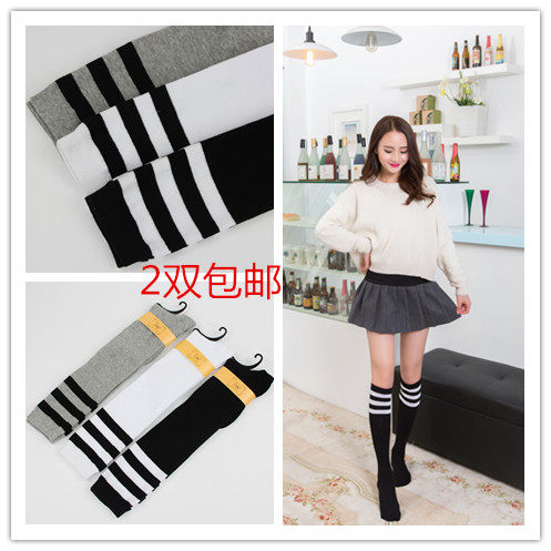 夏季中筒纯棉男女袜三条杠长筒袜四季运动袜学生高筒袜子二杠袜子