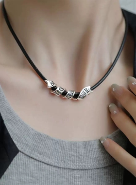 黑色蜡绳项链配饰女靠自己信念缎带吊坠小众时尚赫本风choker项圈