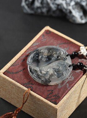 仿岫玉水墨龙凤扣对牌情侣款龙凤玉佩挂件吊坠龙凤呈祥项链玉牌