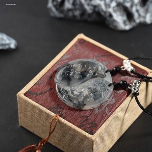 仿岫玉水墨龙凤扣对牌情侣款 龙凤玉佩挂件吊坠龙凤呈祥项链玉牌