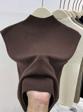 2025夏季半高领无袖针织衫女修身内搭修身打底衫背心气质百搭上衣