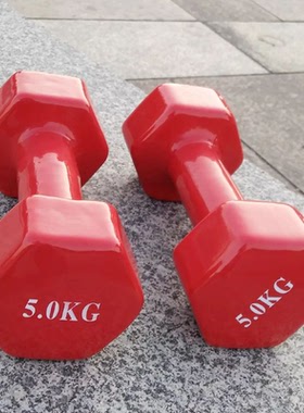 1KG2kg六角浸塑固定女士哑铃彩色包胶铸铁跳操小哑铃手铃健身器材
