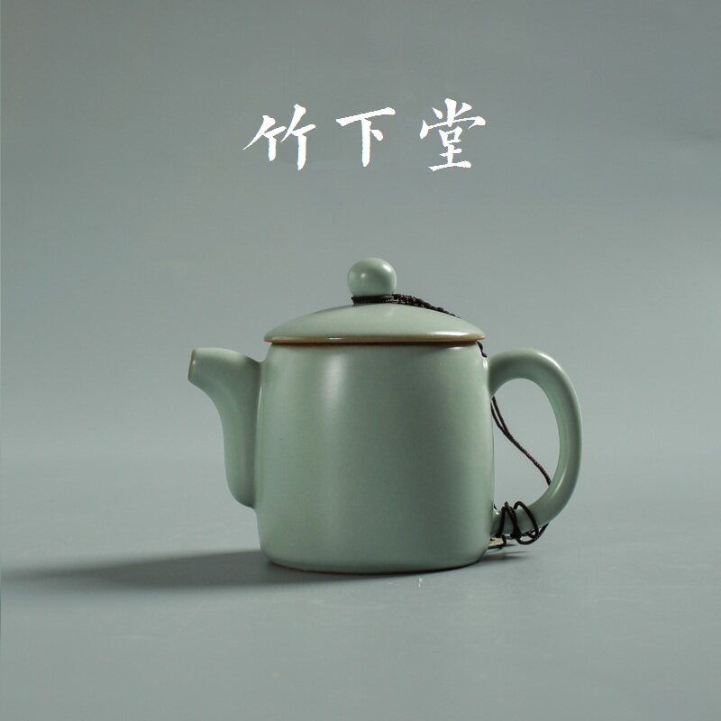 竹下堂青溪可养开片汝窑天青色茶壶陶瓷功夫茶具泡茶壶汉瓦手工壶