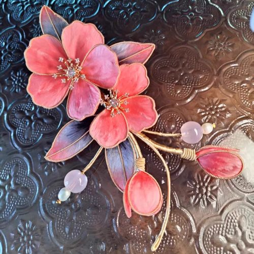 非遗掐丝绒花日常汉服发簪竹簪纯手工制作精致绣球花送礼物发饰