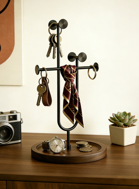 实木桌面钥匙置物架玄关进门收纳摆件托盘首饰挂架眼镜放置展示架