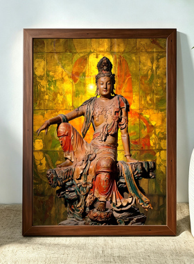 水月观音菩萨画像挂画自在观音菩萨佛像摆台客厅供奉结缘相框摆件