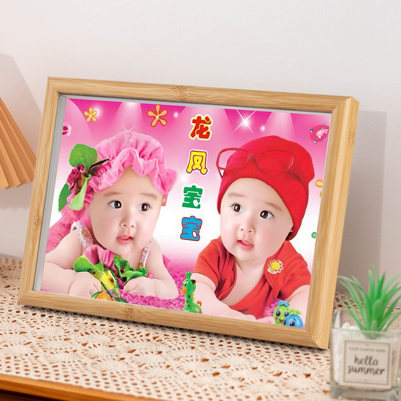 龙凤胎宝宝画报摆件好孕助孕备孕可爱男女宝双胞教照片贴画海报
