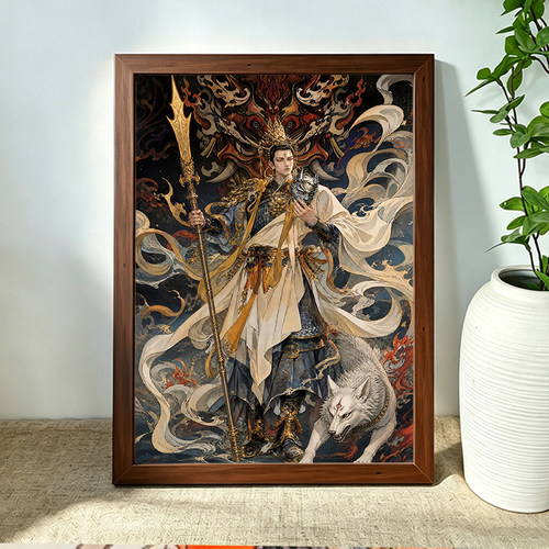 二郎神清源妙道真君画像中堂画客厅挂画家用供奉装饰摆台风水摆件
