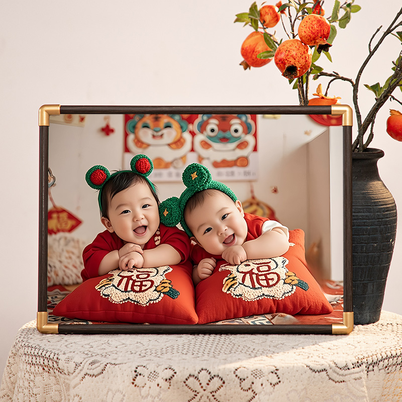 年画娃娃送子图相框摆件助孕双胞胎龙凤胎卧室床头摆台可爱宝海报