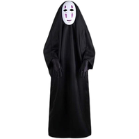 Halloween costume, faceless man cosplay costume, Spirited Away cosplay costume, Faceless ghost, black cape, cloak mask thumbnail 2