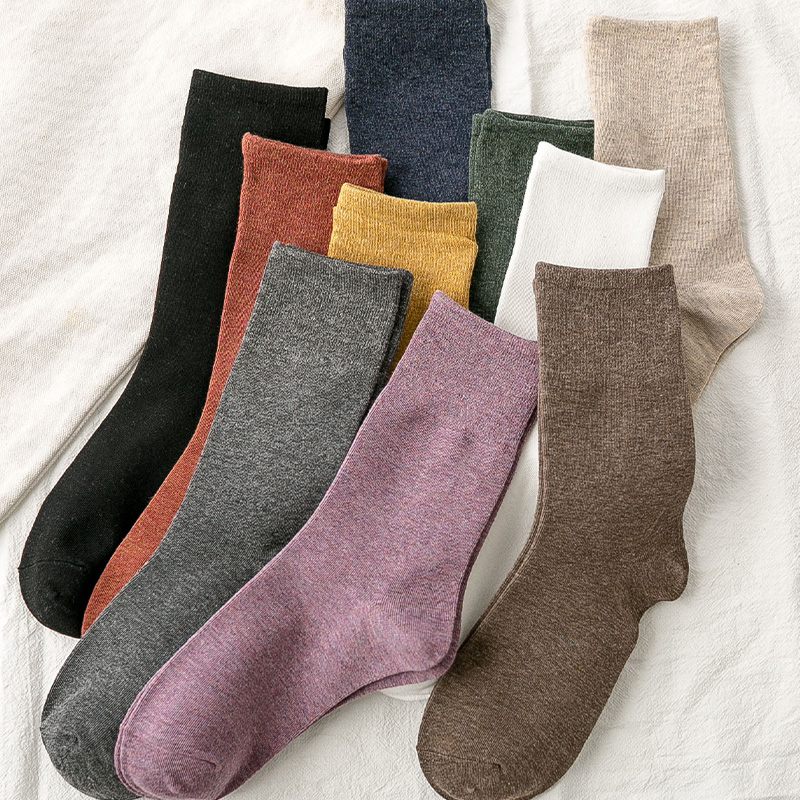 女复古简约百搭夏天高腰纯色袜子