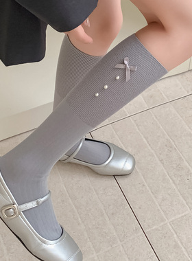 珍珠灰色小腿袜子女春夏款长筒袜配小皮鞋棉性感显瘦时尚女士高端