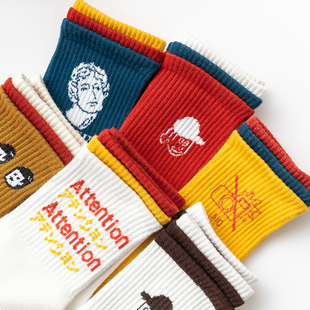 长筒袜子女潮春秋街头ins个性 韩国日系可爱男 百搭卡通中筒袜夏季