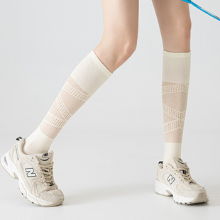 运动防臭微压小腿袜女士春夏季 网眼透气镂空瑜伽骑行长筒袜 超薄款