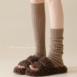咖啡色袜套春秋性感百搭复古长筒保暖小腿袜女士秋冬季 纯棉堆堆袜