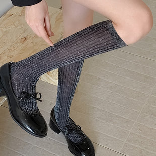 金银丝黑色小腿袜女夏季 超薄水晶玻璃丝长筒性感女士夏天美腿闪亮