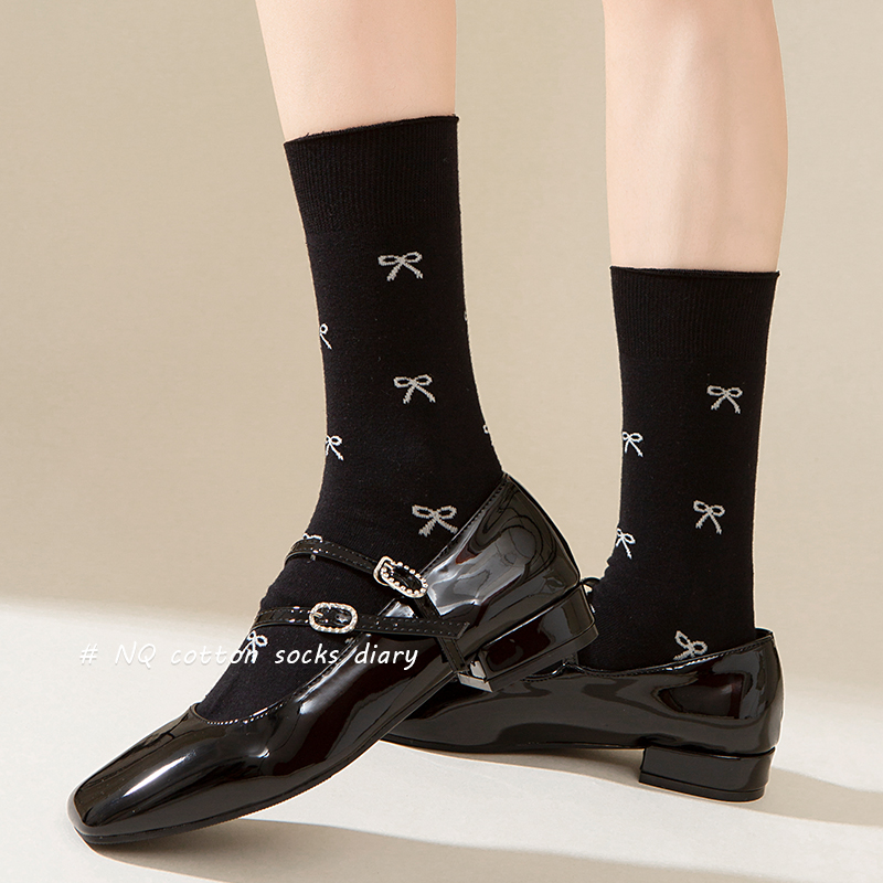 迭思防臭女棉蝴蝶结中筒袜5双