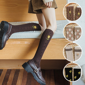 ins潮薄菱格长筒袜 配黑色小皮鞋 英伦风小腿袜春秋款 女士复古夏季