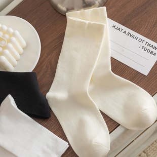 奶白色堆堆袜女士春秋纯棉月子袜无骨防臭夏季 100全棉中筒袜 薄款