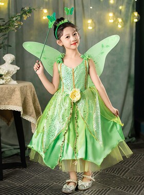 六一儿童cosplay绿色小精灵连衣裙蒂安娜小叮当表演花仙子公主裙