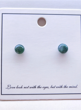 【迷你】水草玛瑙耳钉不对称碎石耳饰墨绿色系耳饰透明