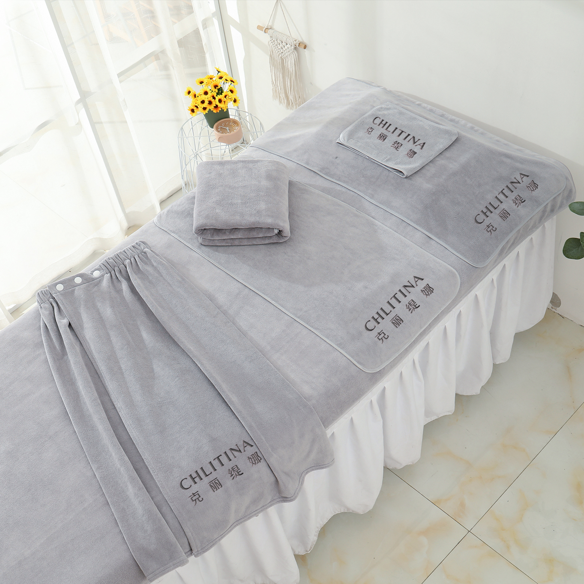 美容院毛巾加厚吸水床巾不掉毛支持定制LOGO皮肤管理包头巾魔术贴