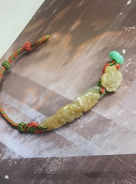 天然A货缅料黄翡梅花手牌手工编织设计手链新中式国风女款礼物