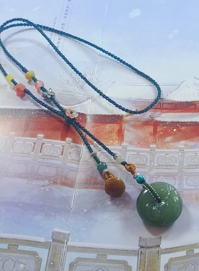 天然和田玉荷花雕刻平安扣翡翠黄翡莲蓬新款流行多宝项链毛衣链