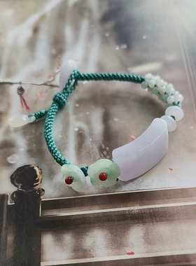 天然A货翡翠缅料浅紫色素面手牌手工编织小花手链新中式女礼物
