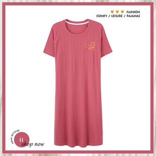 简约休闲睡衣家居服连衣裙 浪莎莫代尔睡裙女夏季 薄款 短袖 凉感大码