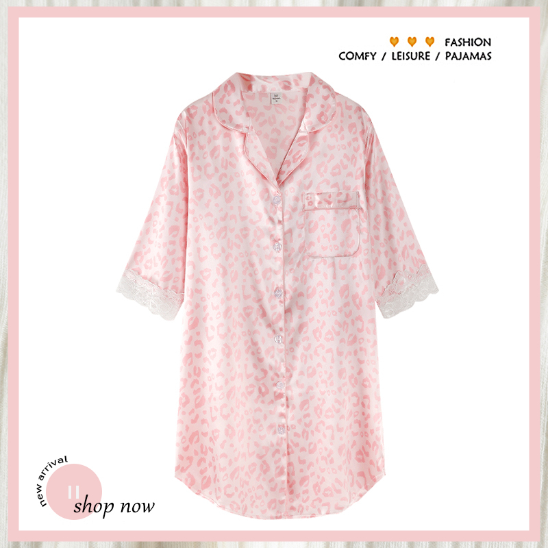 浪莎冰丝睡裙女衬衫七分袖家居服