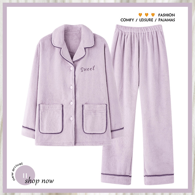 浪莎睡衣女加绒加厚珊瑚绒家居服