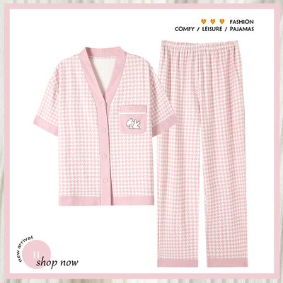 浪莎睡衣女纯棉短袖长裤夏天套装